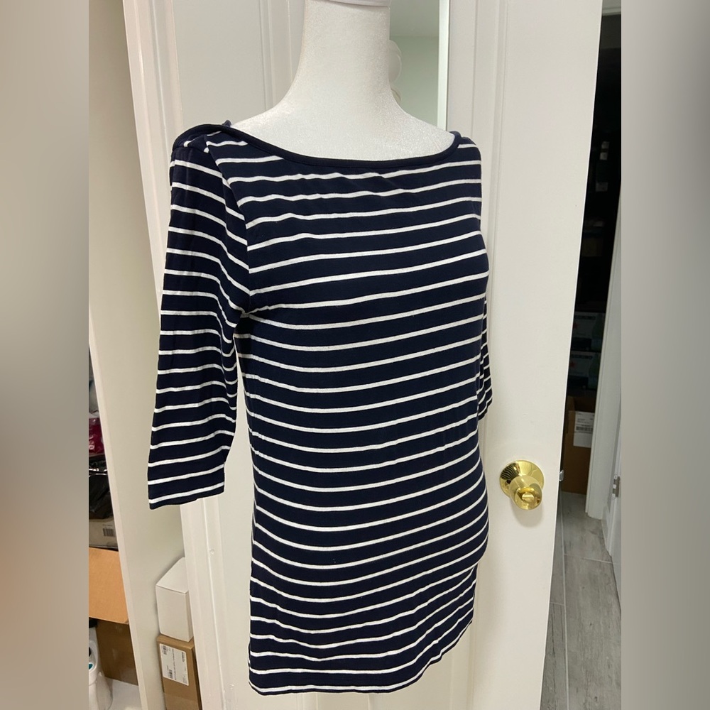 French Connection Navy and white Striped Top. 3/4 long sleeve